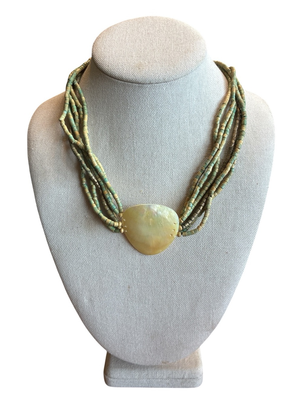 Green Multi-Strand Shell Necklace ~ 16 Inches